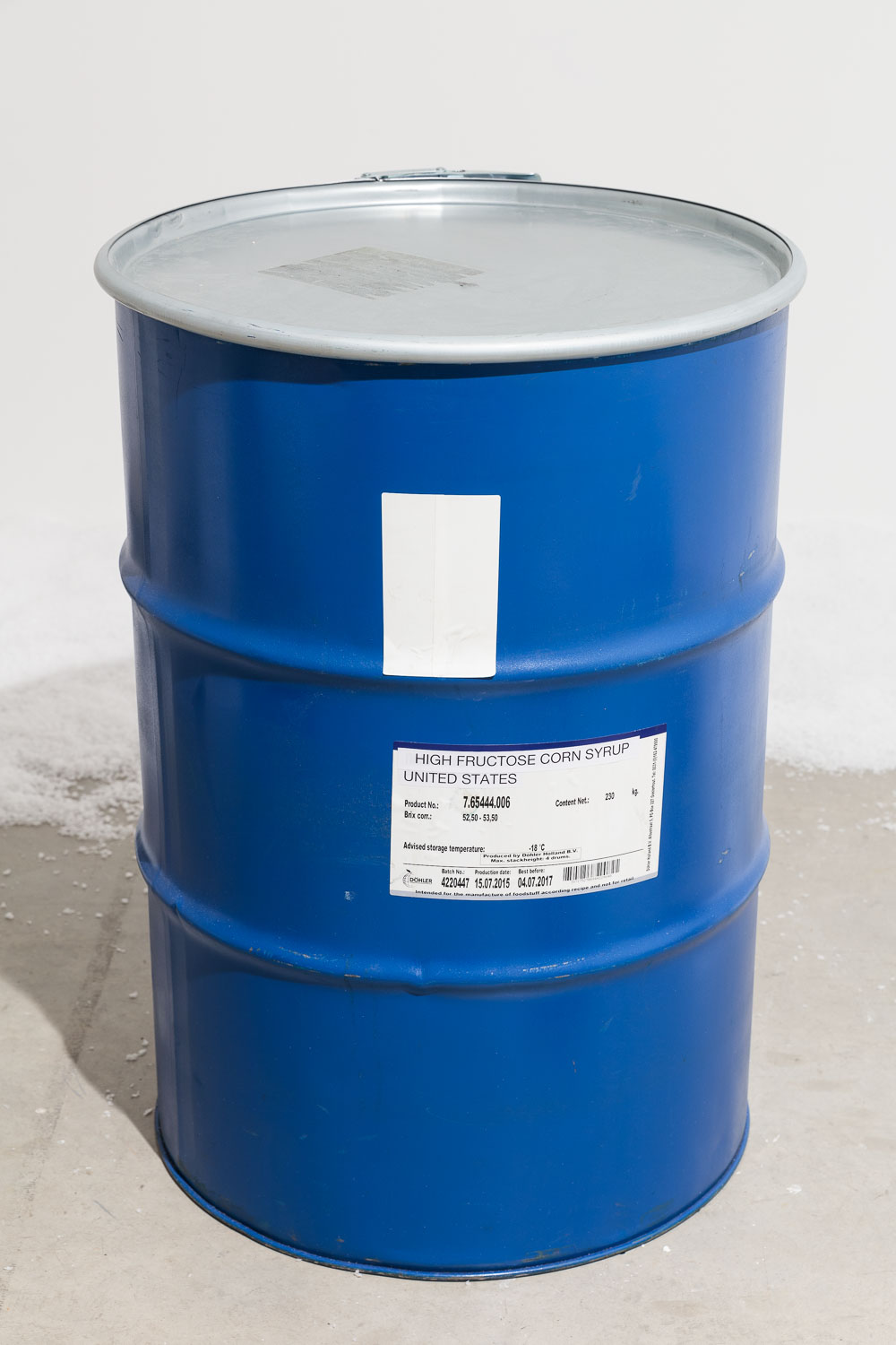 High Fructose Corn Syrup Barrel (Blue), 2015, metal drum, 60 x 86 cm, 23 5/8 x 15 3/5 ins. Puppies Puppies