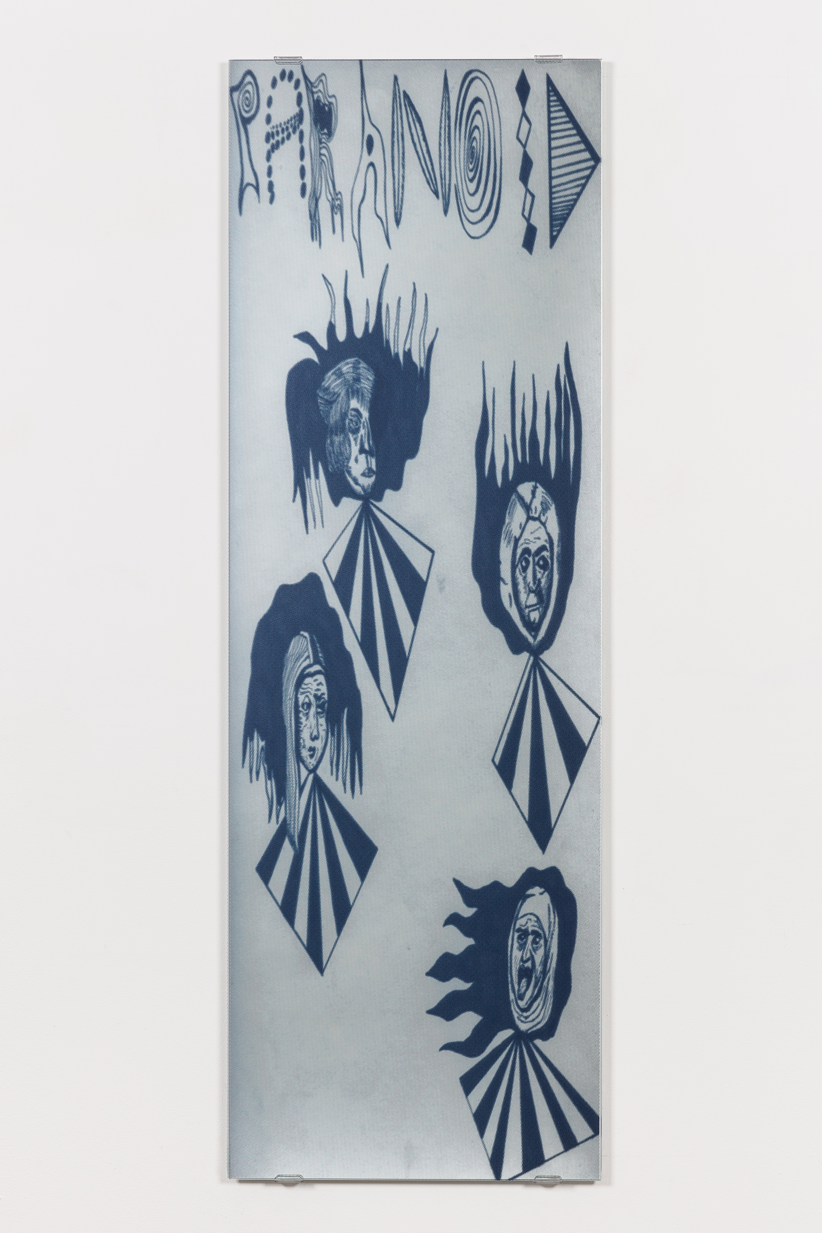 Marie Karlberg, Paranoid, 2015, vinyl on mirror, 120 x 40 cm, 47 1/4 x 15 3/4 ins
. One step away from further Hell
, Lena Henke and Marie Karlberg